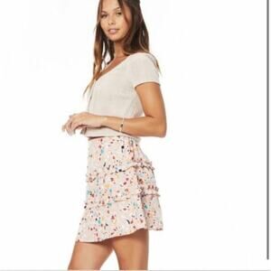 Lost and Wander pink ruffled floral santa rosa mini skirt, size 3 NWT